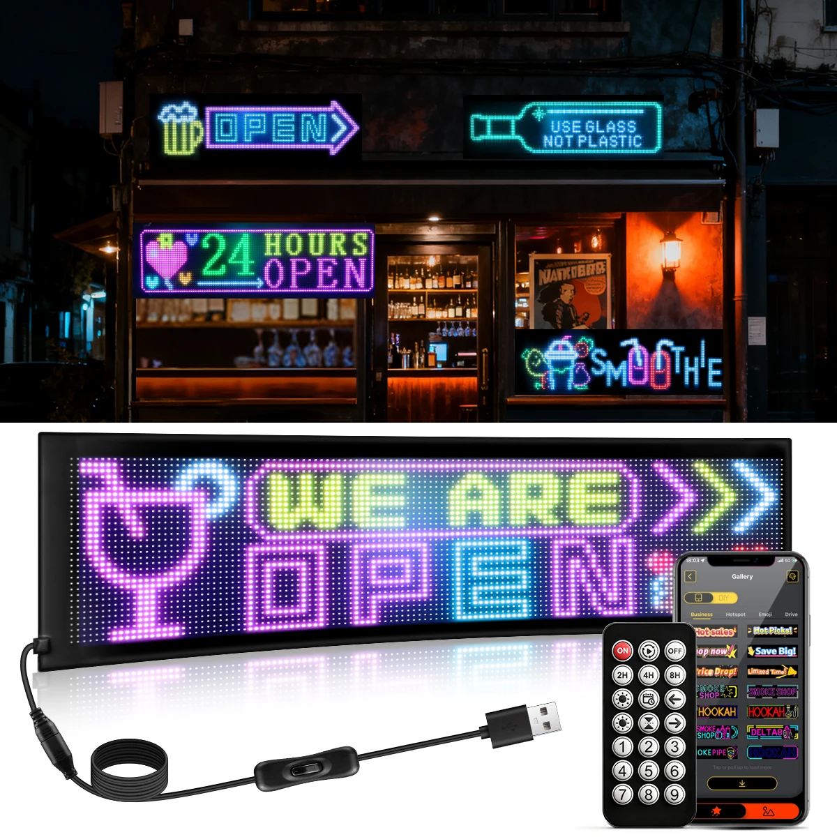 USB LED Matrix Flexible Pixel Display Screen Bluetooth App Control DIY Graffiti Custom Text & GIF Patterns Advertising Decor