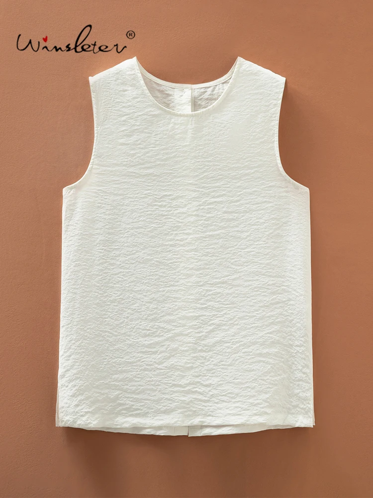 Winsleter-76%Dry Silk 24%Nylon Elegant Vest, O Neck Solid, Women Simplicity Lzay Commute Loose Vest, 2026 Summer New T67002CC
