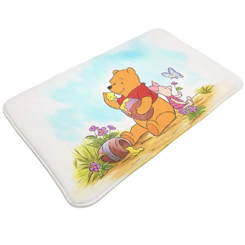 Custom Funny Cartoon Winnie The Pooh Doormat Anti-Slip Bathroom Kitchen Mat Toilet Floor Door Entrance Carpet Rug