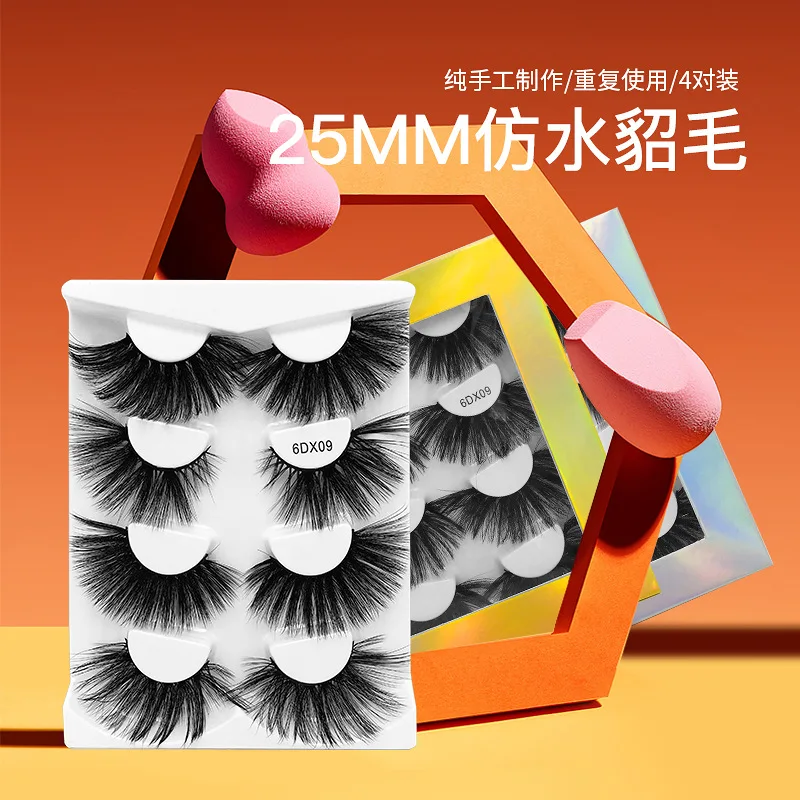 

25Mm Imitation Mink False Eyelashes 5D Multi-layer Thick Curled Eyelashes Internet Celebrity 4 Pairs, Wholesale