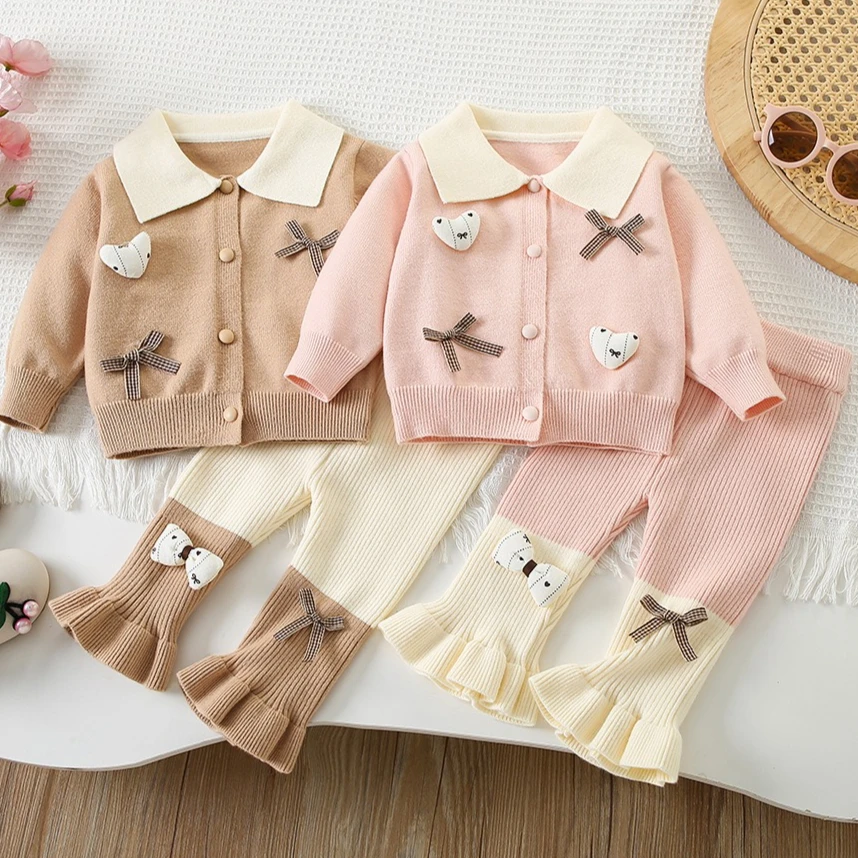 Girls Suit 2026 Autumn and Winter New Childrens Wear Korean Girl Baby Cute Foreign Style Knitted Cardigan Leggings Two-piece Set