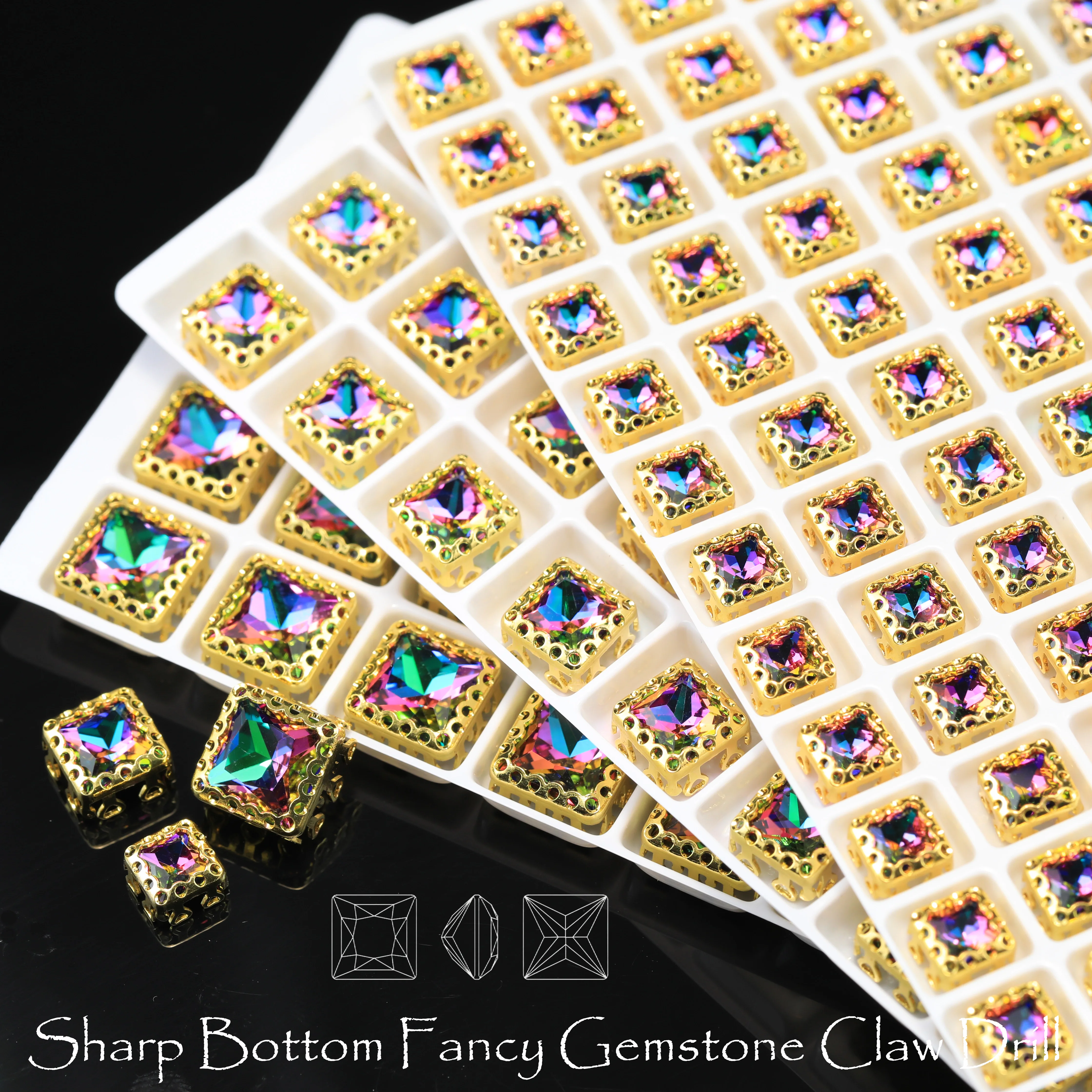 Princes Square Fancy Stone Moonlight Glass Crystals Bird Nest Claw Rhinestones For DIY Handmade Crafts Shoes Bags Clothing Arts