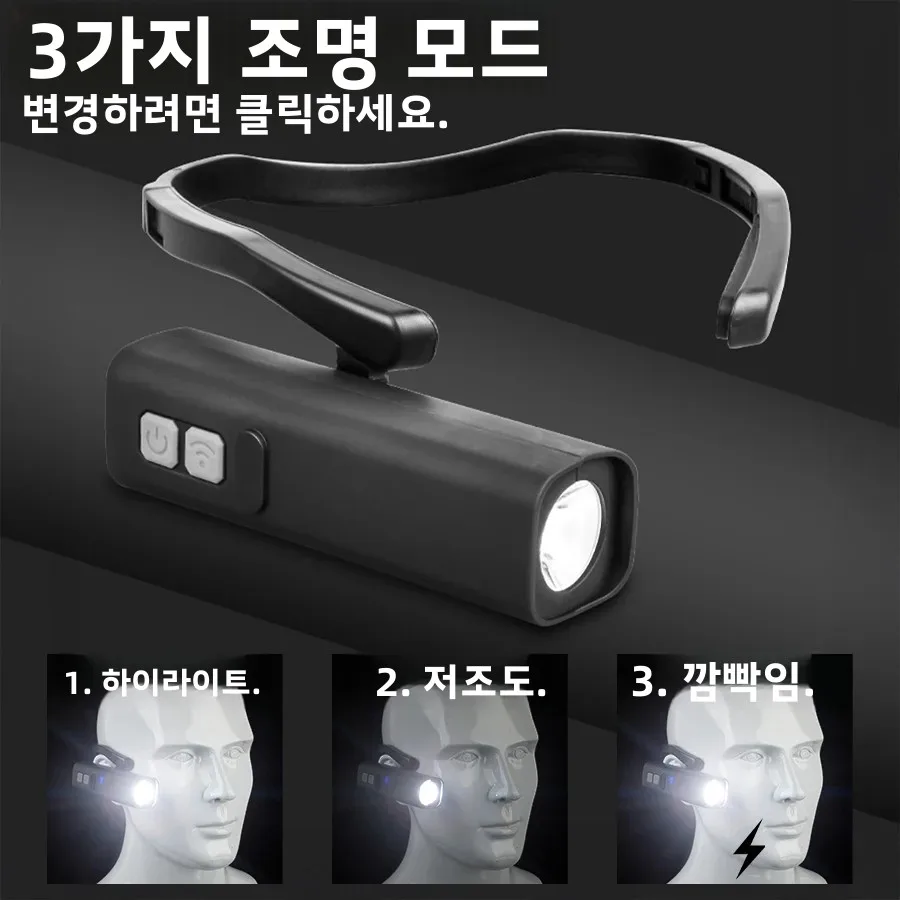 2025년형 귀걸이형 헤드램프, 1000루멘 모션센서 LED 헤드라이트, 핸즈프리 캠핑, 러닝, 수리 작업을 위한 3가지 모드 조명