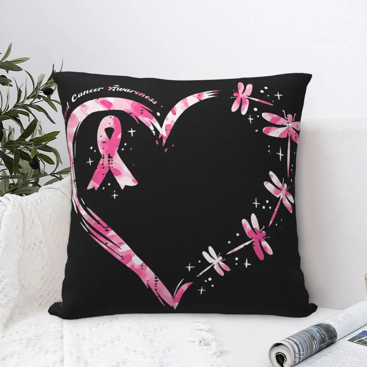 Breast Cancer Heart Dragonflies Awareness Square Pillow Cases Cushion Covers Fashion Decorative Pillowcase for Seat 18