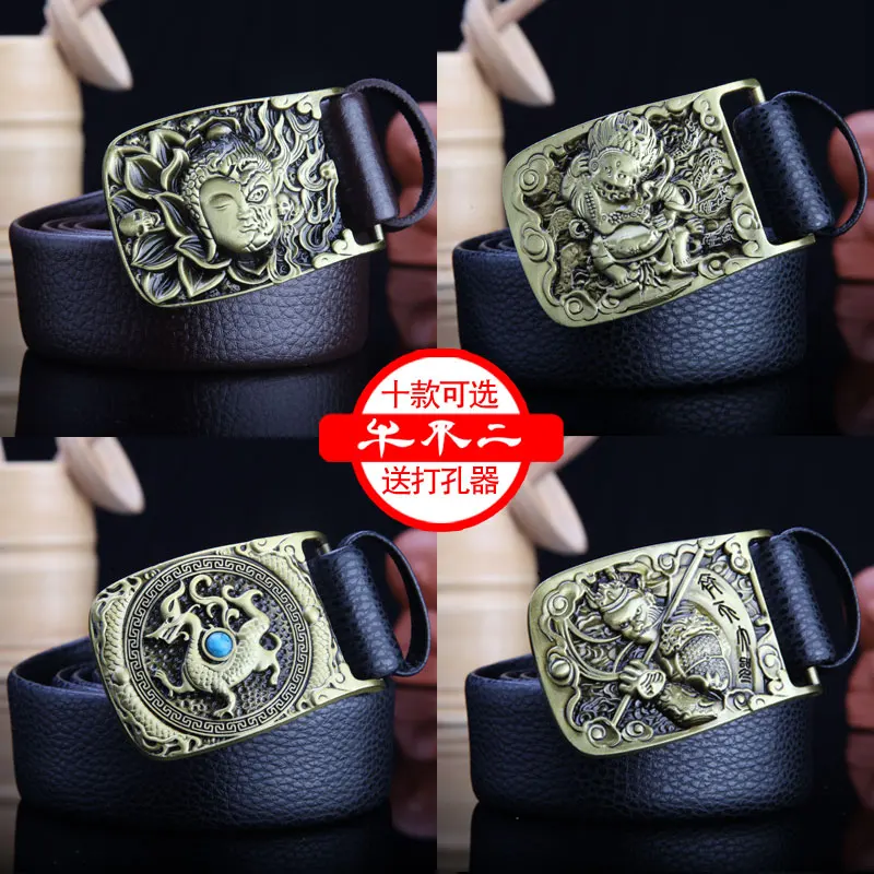 Ceinture en cuir de luxe pour hommes, ceinture de créateur de dragon chinois, environnement neuf, plaque de jeans vintage