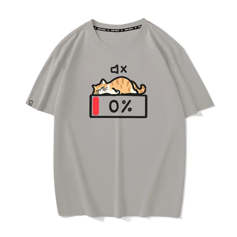 Electric Cat Fun Pure Cotton Printed Men's and Women's Fashion Trend Short Sleeve New Personalized Round Neck Casual T-shirt