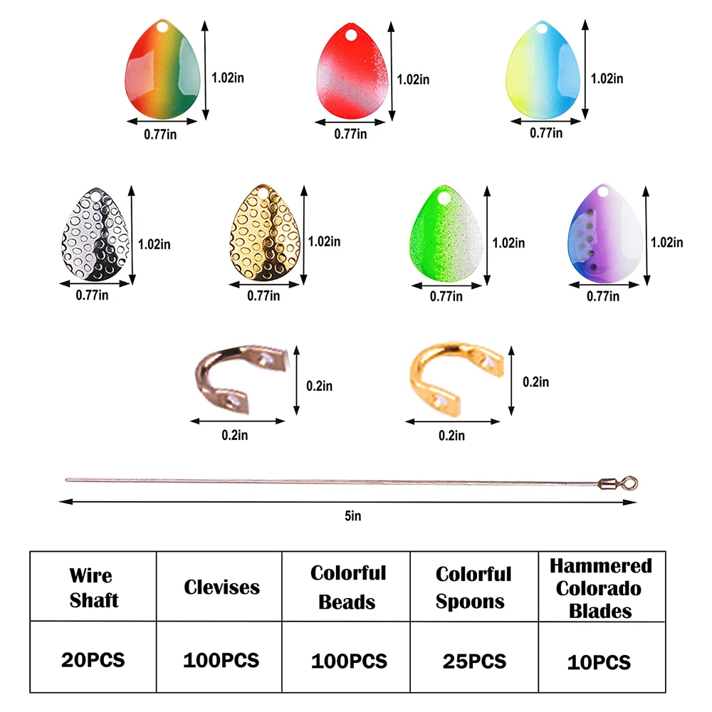 Colorado willow leaf Spinner Blades Lure Making Kit 255pcs Spoon lure Including Wire Shaft Clevises Lure Fishing Acessories