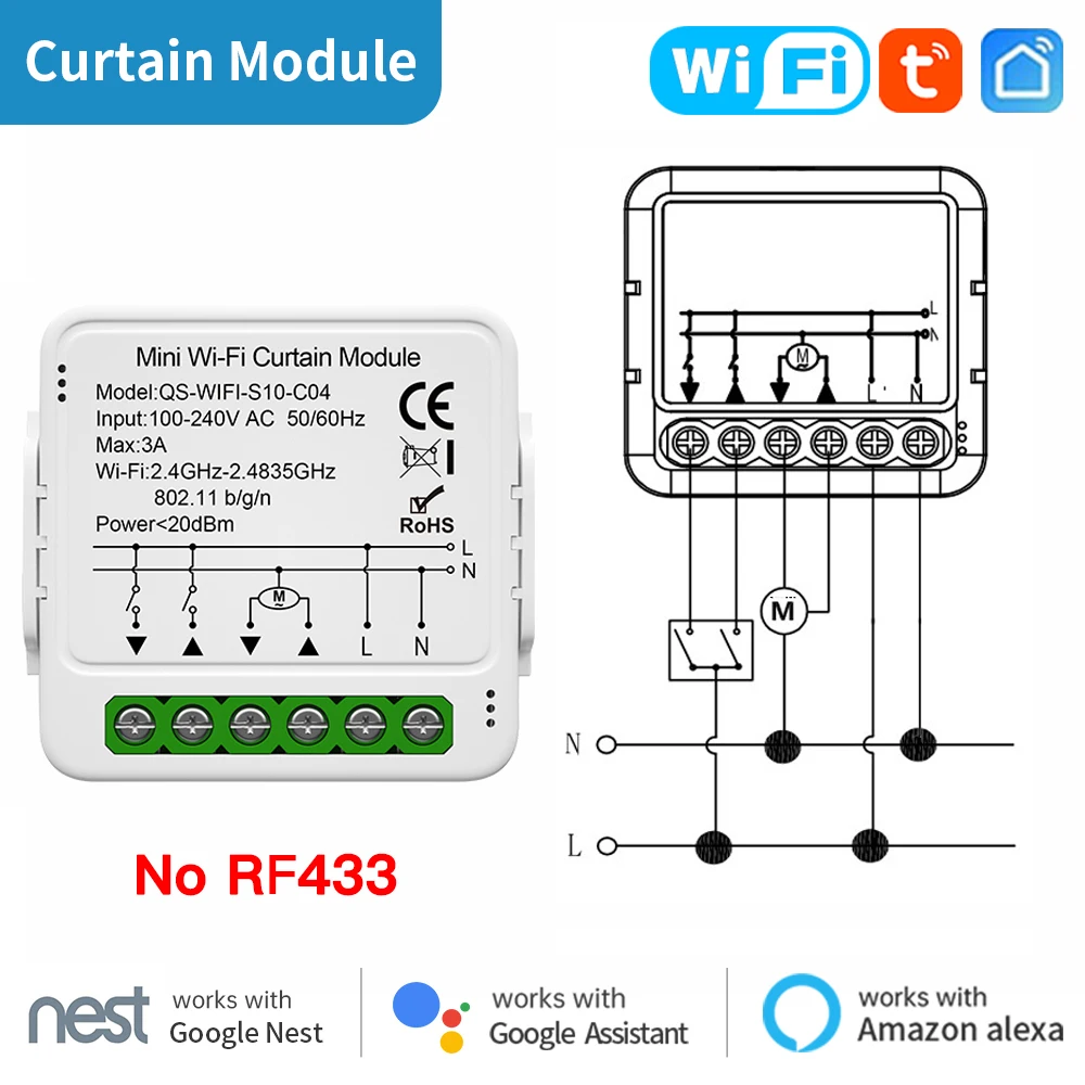 TNCE Tuya Vorhangschaltermodul WiFi ZigBee RF433 MHz, Rollos, Rollladen, Motorunterbrecher, Smart Control Voice Alexa Google Home 5