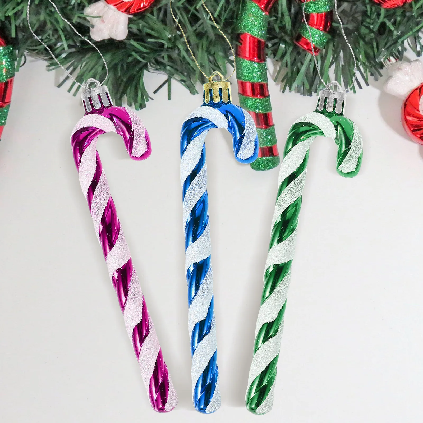 

18pcs Christmas Tree Hanging Decorations Crutch Candy Pendant Plastic Ornament For Holiday Party Wall Door Decoration Festive