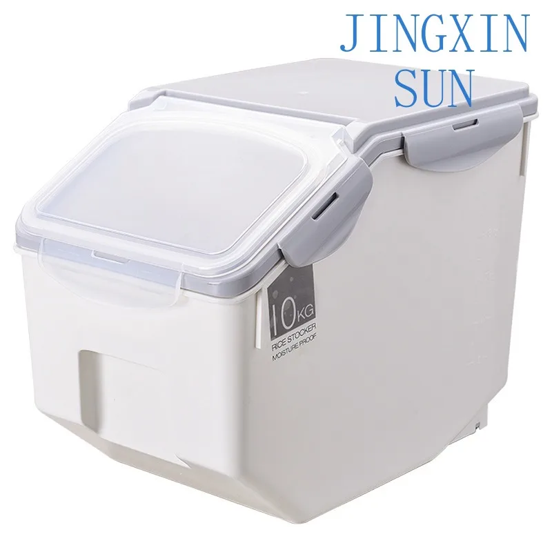 Wholesale Eco-Friendly Moisture-Proof Plastic Dog Cat Food Canister Bowl 15kg Pet Storage Container Rectangle Feeder Hooks Rails