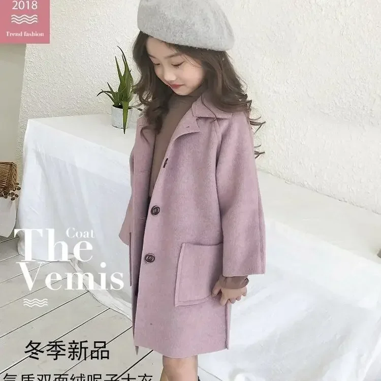 Children\'s Thick Woolen Girls Coat 2023 New Fashion single-breasted Baby Kid Girls Wear Autumn Winter Jacket Coats 4-12Years