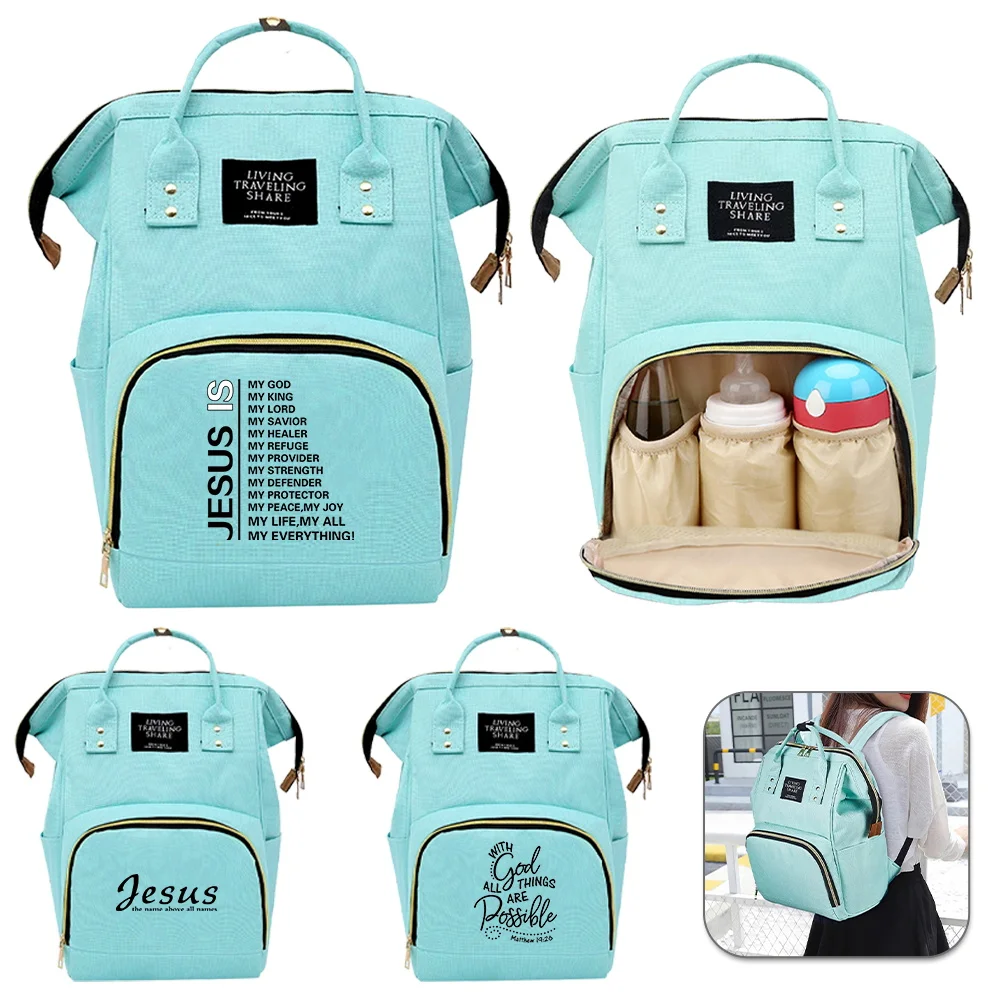 Mommy Bag Large Capacity Bags Multi-Function Waterproof Diaper and Bottle Nappy Backpack Bag Storage Bags Print Jesus Pattern