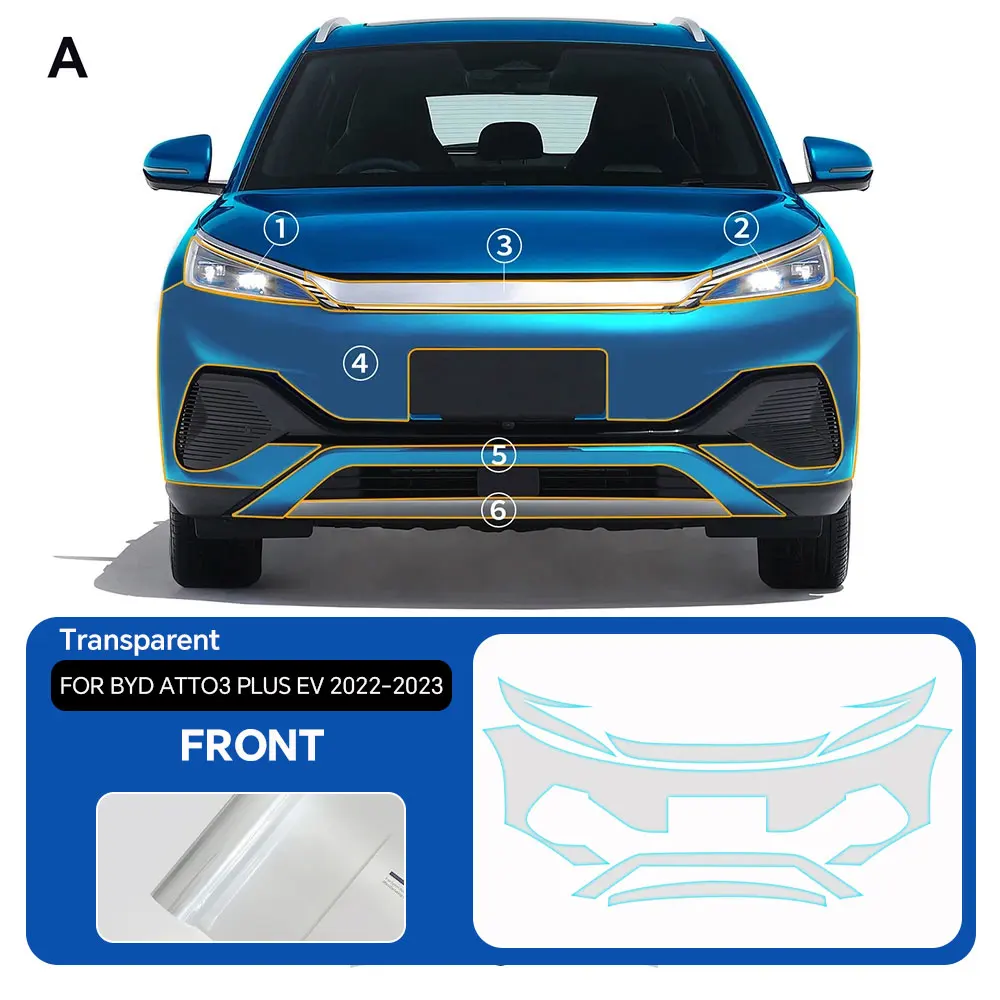 

For BYD ATTO3 PIus EV 2022 2023 TPU Bumper Hood Scratch-Resistant Self-Healing Paint Protection Film Invisible Pre-cut PPF ﻿Kit