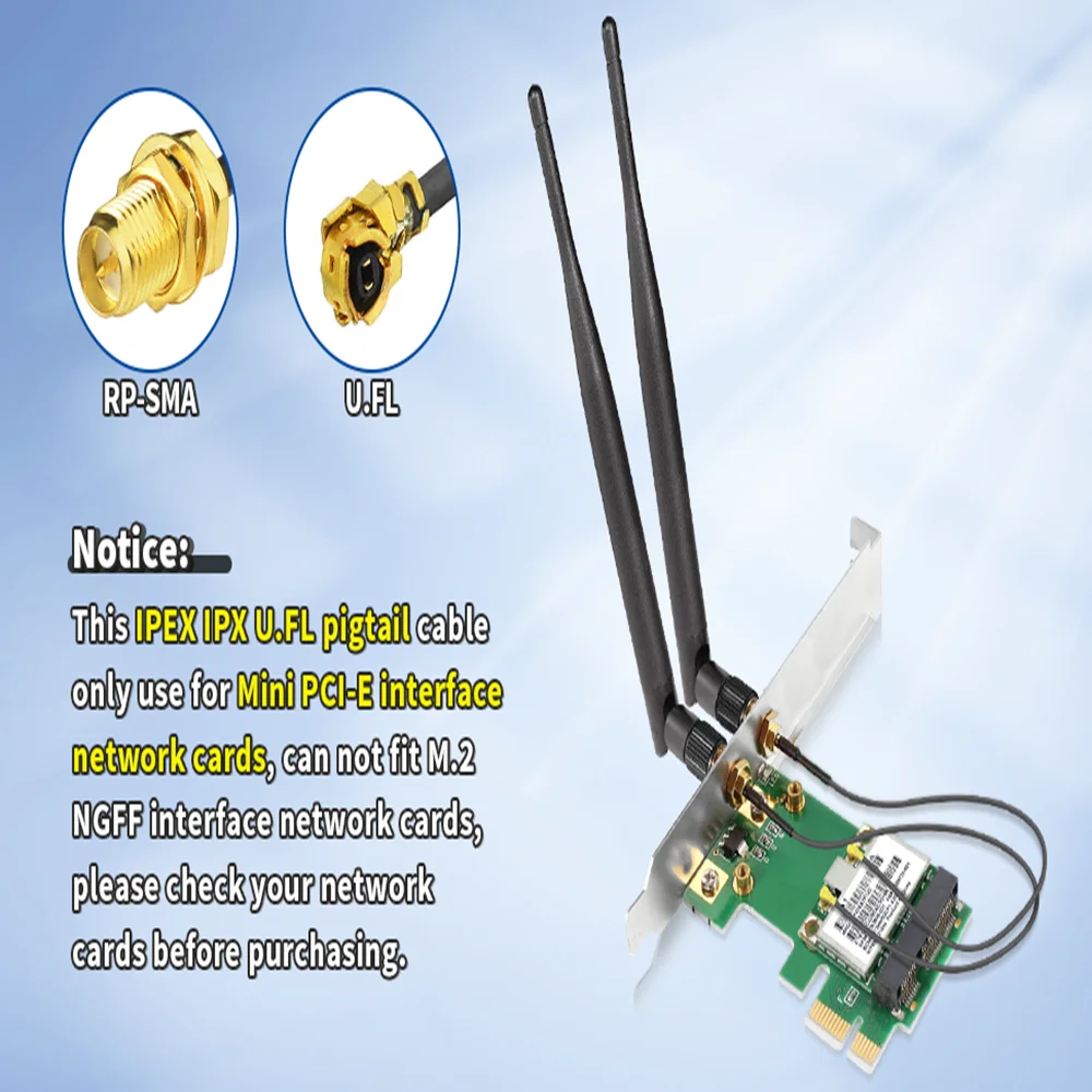 Superbat 2pcs M.2 2.4GHz 5GHz 5.8GHz 3dBi MIMO WiFi Antenna RP-SMA Male + Ipex4 to RP-SMA Cable for Wireless Network Card