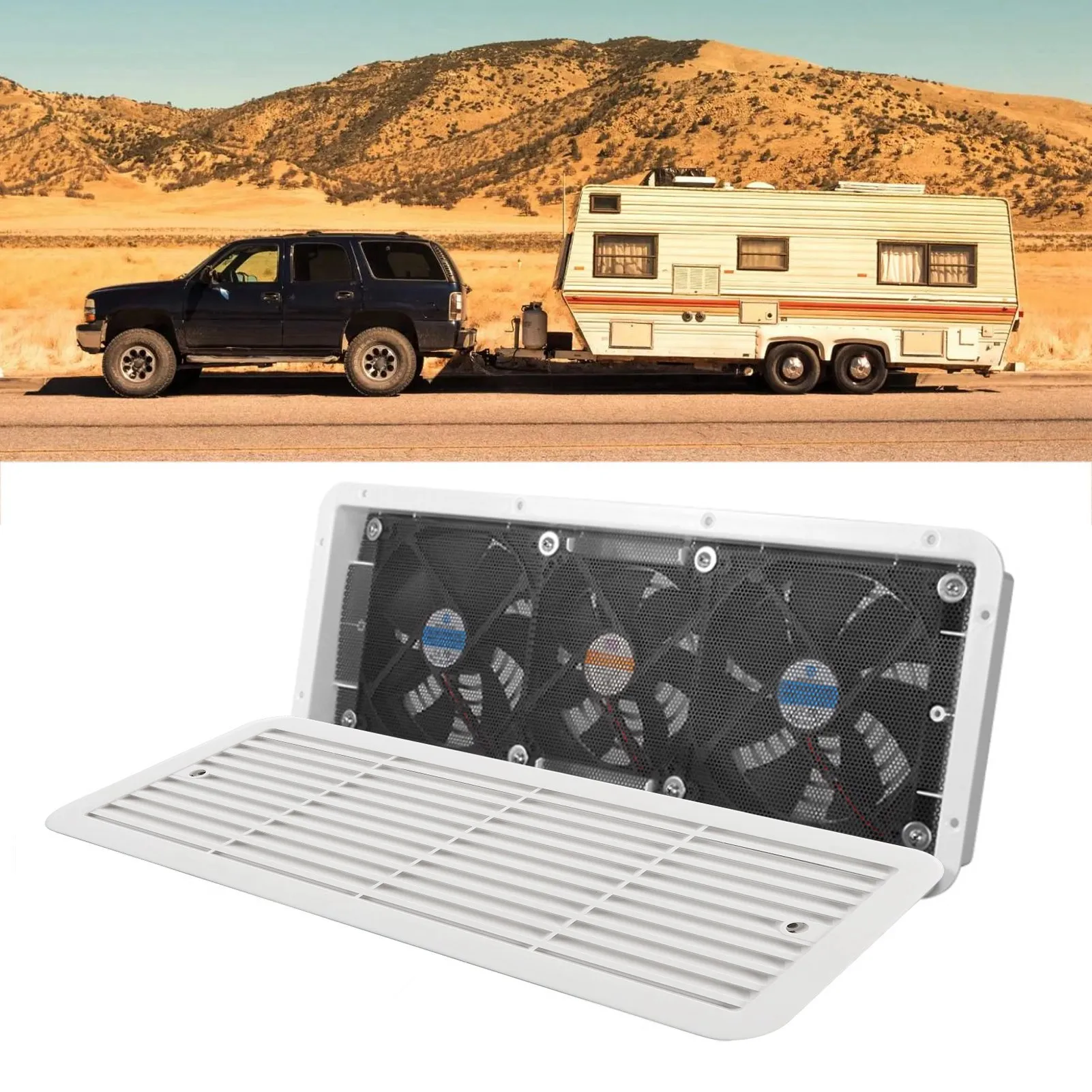 

RV Side Vent Fan 12V Heat Dissipation Rv Refrigerator Ventilation Fan Efficient with Protecting Net for Motorhome Yacht