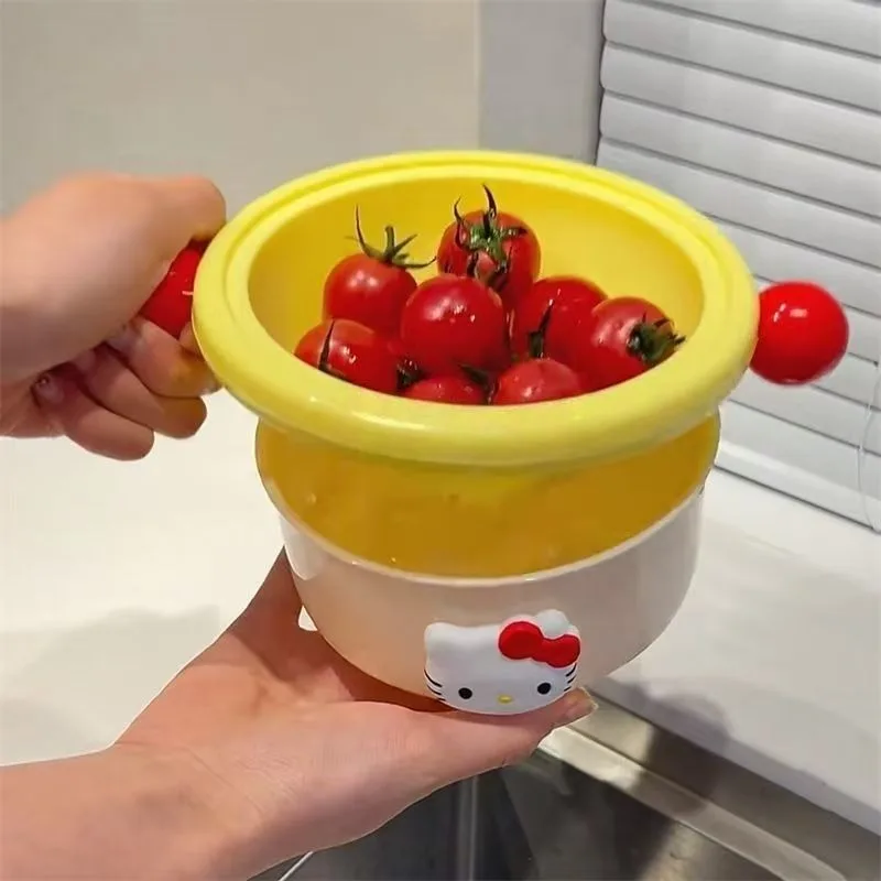 

Sweet Hello Kitty Anime Kawaii Sanrio Kt Cat Double Layer Draining Baske Cute Cartoon Vegetable Washing Basin Case Gifts