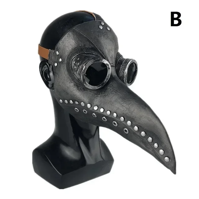 Maschera da medico per parassiti in gomma nera Halloween Naso lungo Bird Creek Steampunk Maschera in lattice a gas Cosplay Prop per bambini e adulti