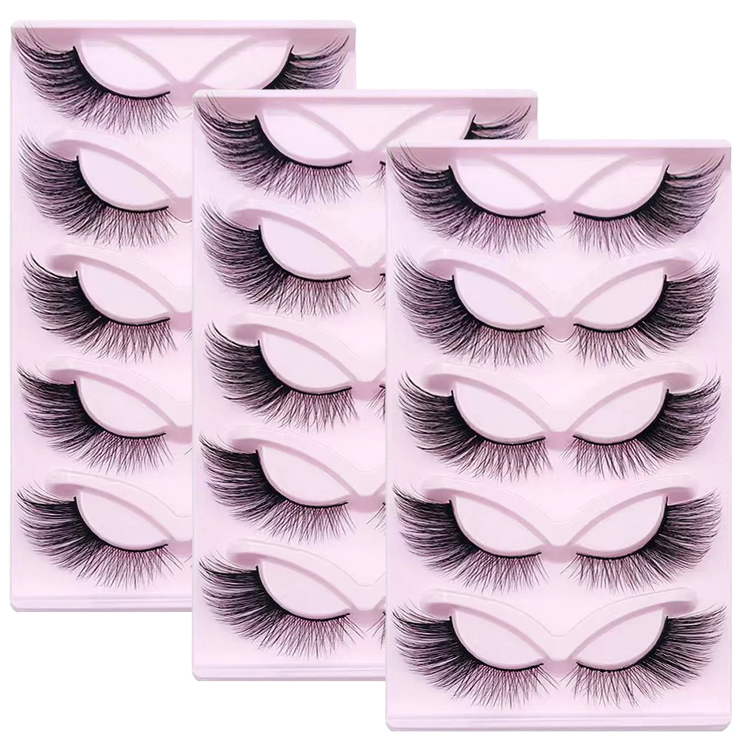 15 คู่/3 แพ็ค CAT EYE Lashes 18 มม.แมวตาธรรมชาติดูขนตาปลอม Wispy Fluffy Strip Lashes