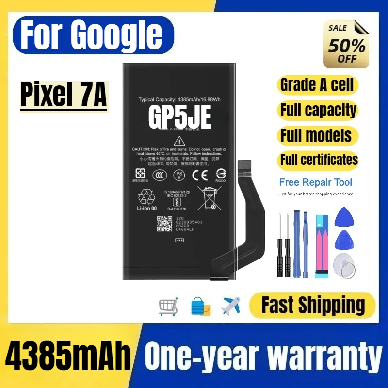 

GP5JE for Google Pixel 7A Mobile Phone Battery High Quality High Capacity Battery Replacement Bateria Grade A Cell with Tools