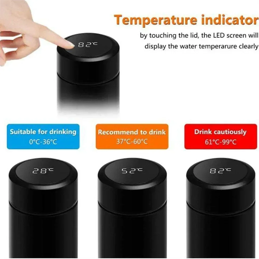 500ml 304 Stainless Steel Thermos Bottle Smart Cup Digital with Temperature Display Long-lasting Heat Mugs Travel Water Bottles