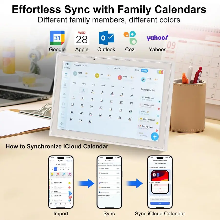 ปฏิทินอัจฉริยะดิจิทัลแบบนิ้ว พร้อมแผนงานประจำวัน วางแผนเมนูอาหาร หน้าจอสัมผัสความละเอียดสูง สำหรับครอบครัว พร้อมจอแสดงผลบนโต๊ะทำงาน รุ่น S