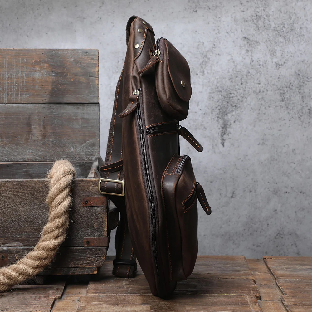 S.WORKER Echtleder Herren-Umhängetasche | Retro Crazy Horse Leder Tagesrucksack Umhängetaschen für Männer – Detail 12