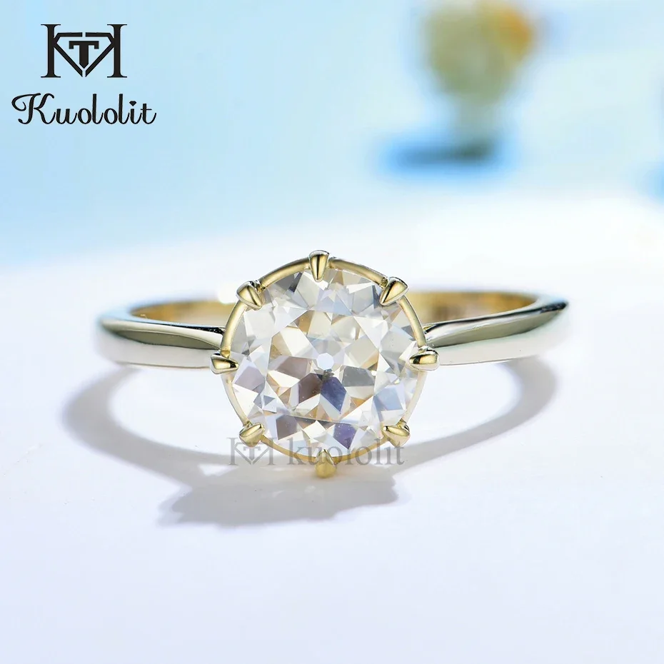 Kuololit 2CT OEC Moissanite 585 14K 10K Yellow Gold Rings for Women Solitaire Luxury Ring for Engagement Wedding Christmas Gifts