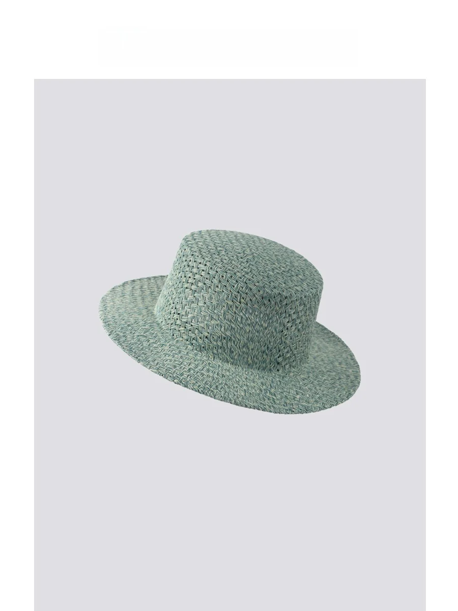 beach-vacation-atmosphere-flat-top-woven-straw-hat-large-brim-sunshade-retro-panama-style-women's-fashionable-sun-protection-hat