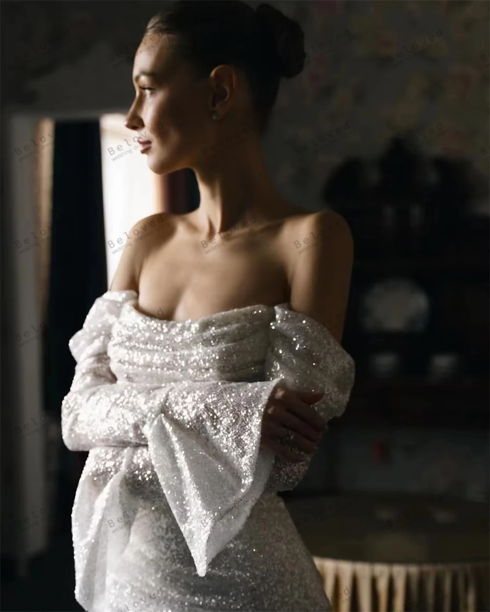 Modern Women's Wedding Dresses Glitter Bridal Gowns Beading Appliques Off The Shoulder Robes Pretty Vestidos De Novia Customized