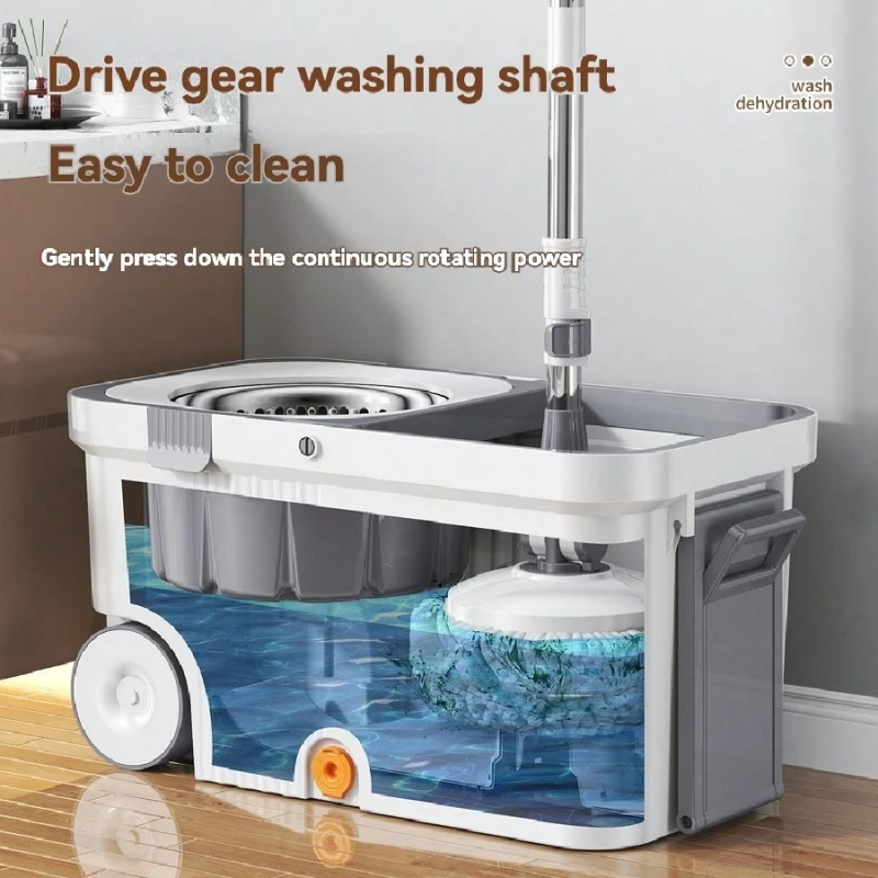 360 Spin Mop and Bucket Set 4 Microfiber Heads 61 Inch Adjustable Handle for School Bathroom Floor