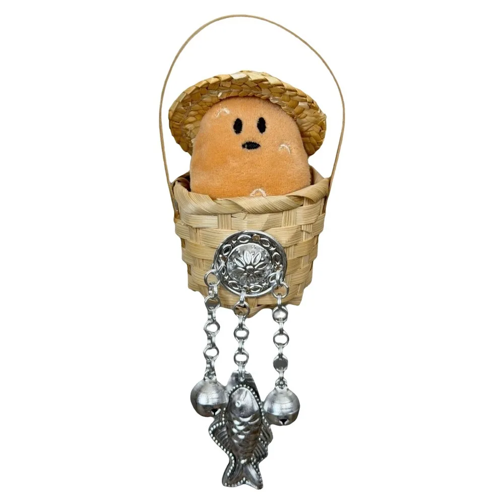 Bamboo Basket Design 3D Plush Potato Fridge Magnet Handmade with Bell Potato Doll Refrigerator Magnets Soft Magnetic Sticker