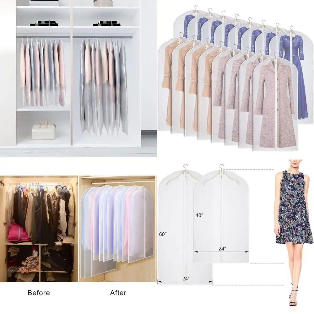 

Lightweight 16-Pack Dress Covers with Full Zipper, 24x60 Hanging Garment Bags for Closet Storage