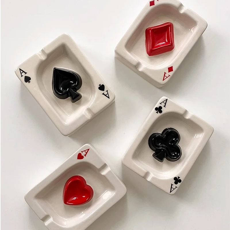 Ceramic Poker Ashtray Plate Ceramic Ashtray Box Smoke Cigarette Ash Butt Plate Box Smoke Tray Desktop Luxury Decorative Ornament