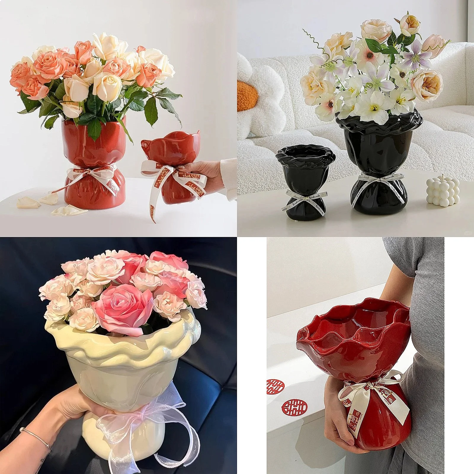 French Bouquet Ceramic Vase Minimalist Design Living Room Home Floral Decor Wedding Ornament