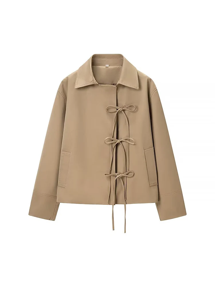 

versatile and stylish, featuring a tie-waist design and long sleeves New European-style women's fashion jacket