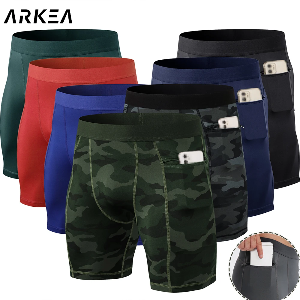 Pocket zipper Elastic Waist Mens Compression Skinny Shorts Mens Underwear Spandex Shorts Quick Dry Sports Fitness Workout Shorts