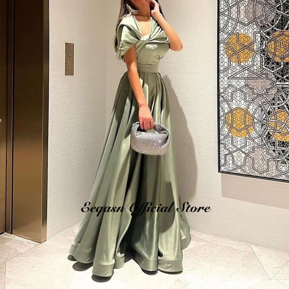 Olive Green Party Dress Line A Evening Pleated Satin Customized Saudi Dubai Special Occasion Dresses for Formal Occasions Gala