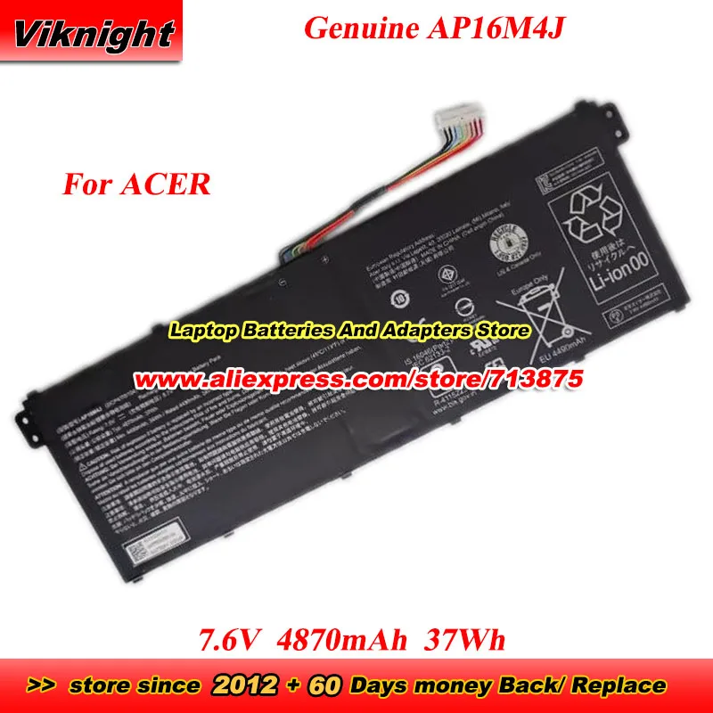

Genuine AP16M4J Battery 2ICP4/78/104 7.6V 37Wh for Acer Aspire 3 A315-41 A315-42 A315-54 A317-33 EX215-51G A114-32-C2X1 N19C1