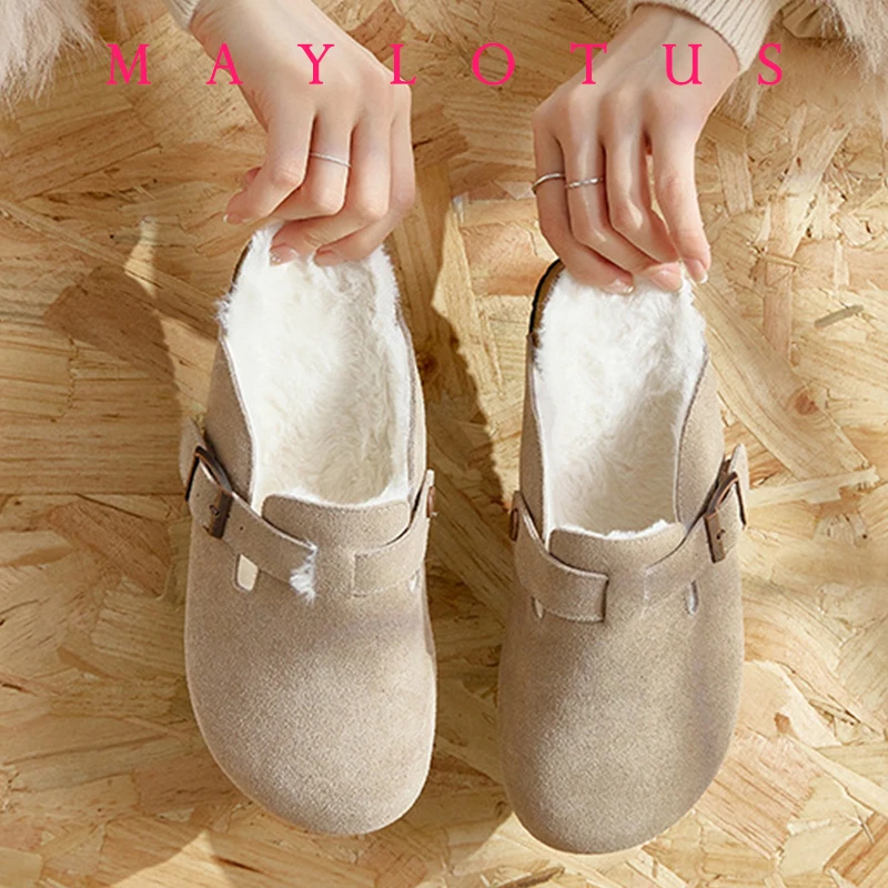 Summer Soft Footbed Cow Suede Sandals Women And Men Hombre All-Match Couples Wear Cork Slippers Winter Plus Velvet Shoes