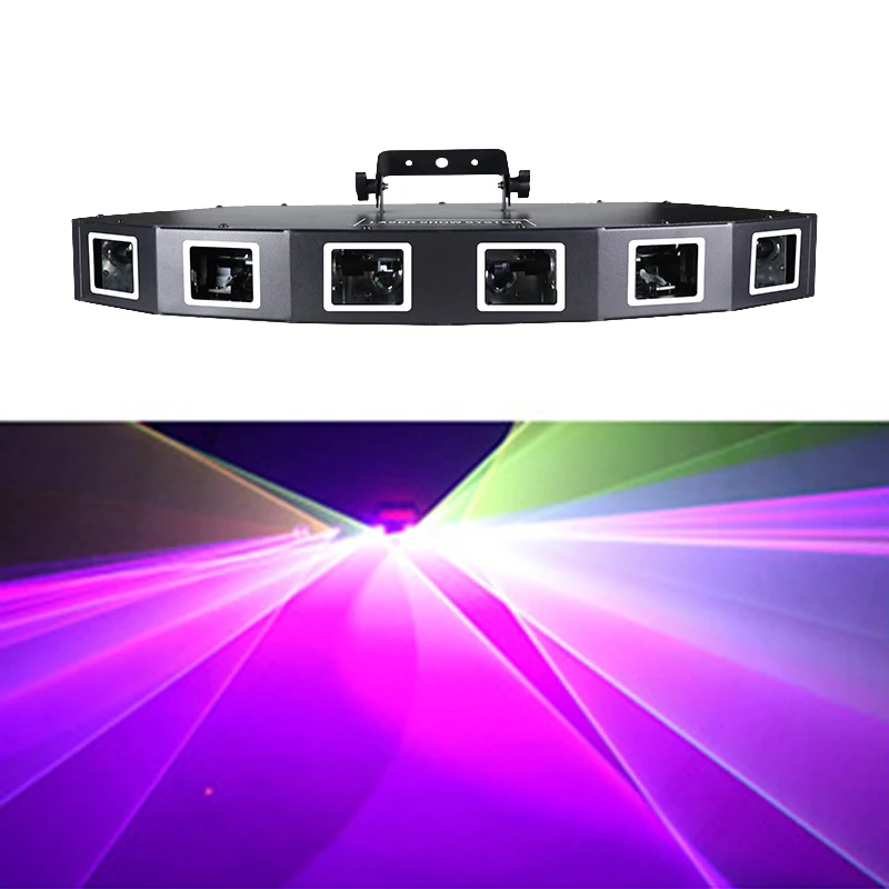 

DJ Full Color Lasers 6 Eyes Fan-shaped Laser Light DMX Sound Control Line Scanning Effect Stage Lighting Projector for Disco Bar