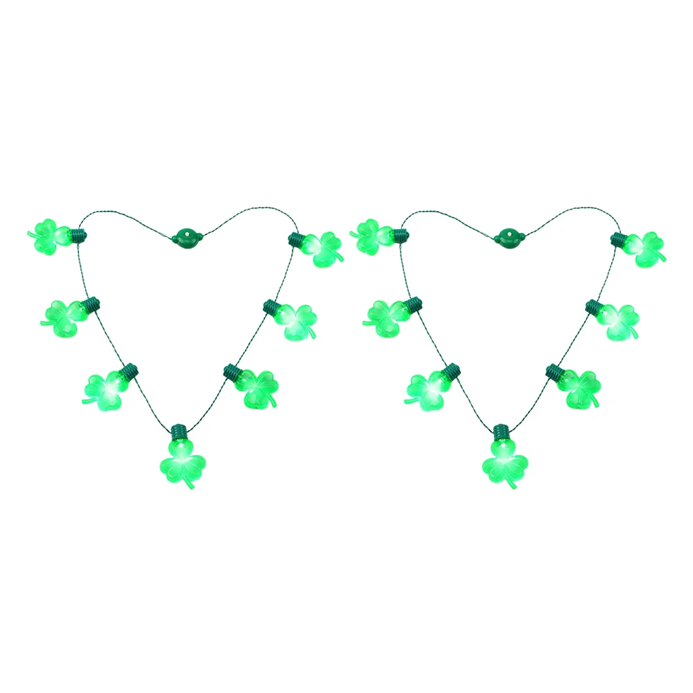 

2 Pcs Luminous Necklace Glow Necklaces Shamrock Flash Patrick's Day Glowing