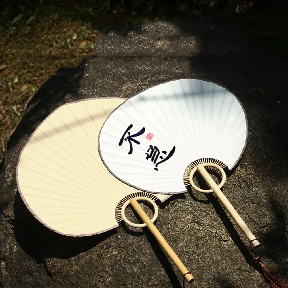 Home Decor Portable DIY Xuan Paper Fan Handmade Bamboo Handle Japanese Style DIY Fan Classical Blank Round Fan Home