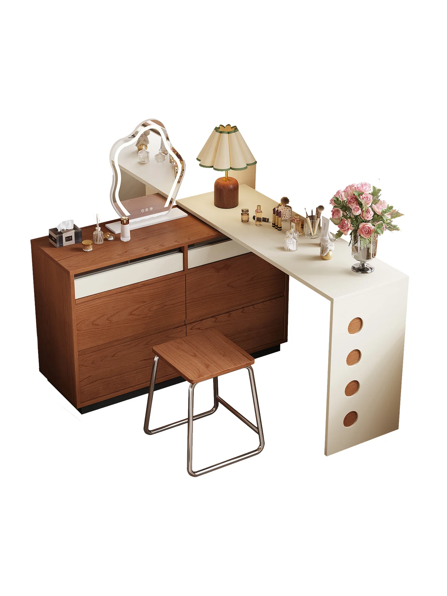 

Dresser, chest, integrated makeup mirror, solid wood storage cabinet, small apartment, bedroom corner, antique makeup table