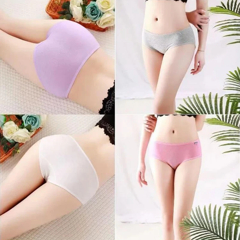 7Pcs Panties for Woman Underwear Cotton Sexy Breathable Soft Lingerie Female Briefs Girls Cute Solid Color Underpants Large Size