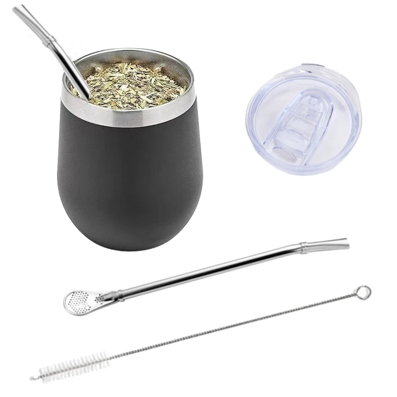 Yerba Mate Gourd Set Double-Wall Stainless Steel Mate Tea Cup and Bombilla Set Includes Yerba Mate Gourd (Cup) With One Bombilla