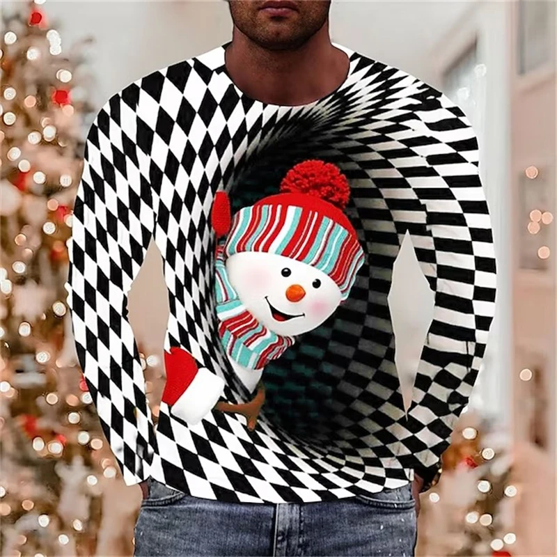 Christmas 3D Printed Long Sleeve T Shirt For Men Women Chilren Tops Graphic Optical Illusion Streetwear Breathable Tshirt Tees