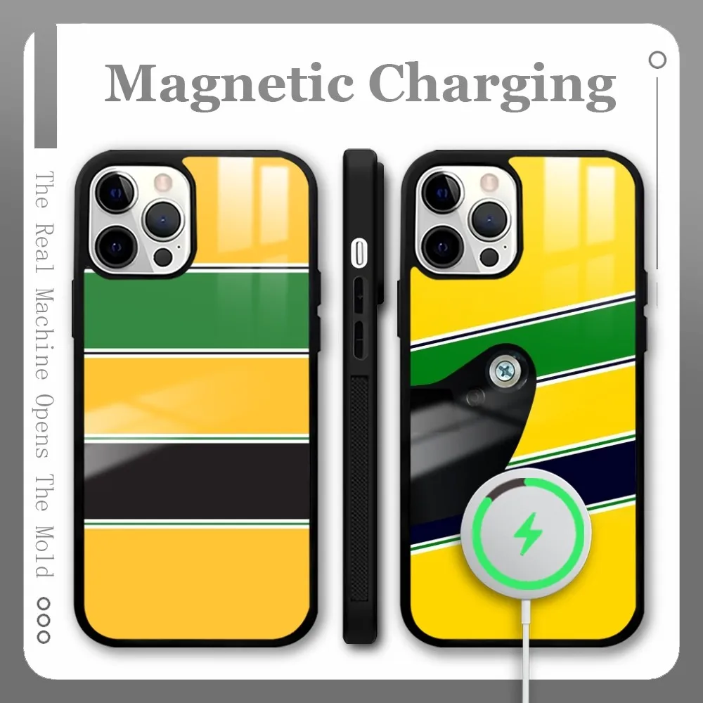 

S-Senna Helmet Racing Phone Case For iPhone 16 15 14 13 12 11 Pro Max Plus Mini Magnetic Magsafe Wireless Charging Cover Coque