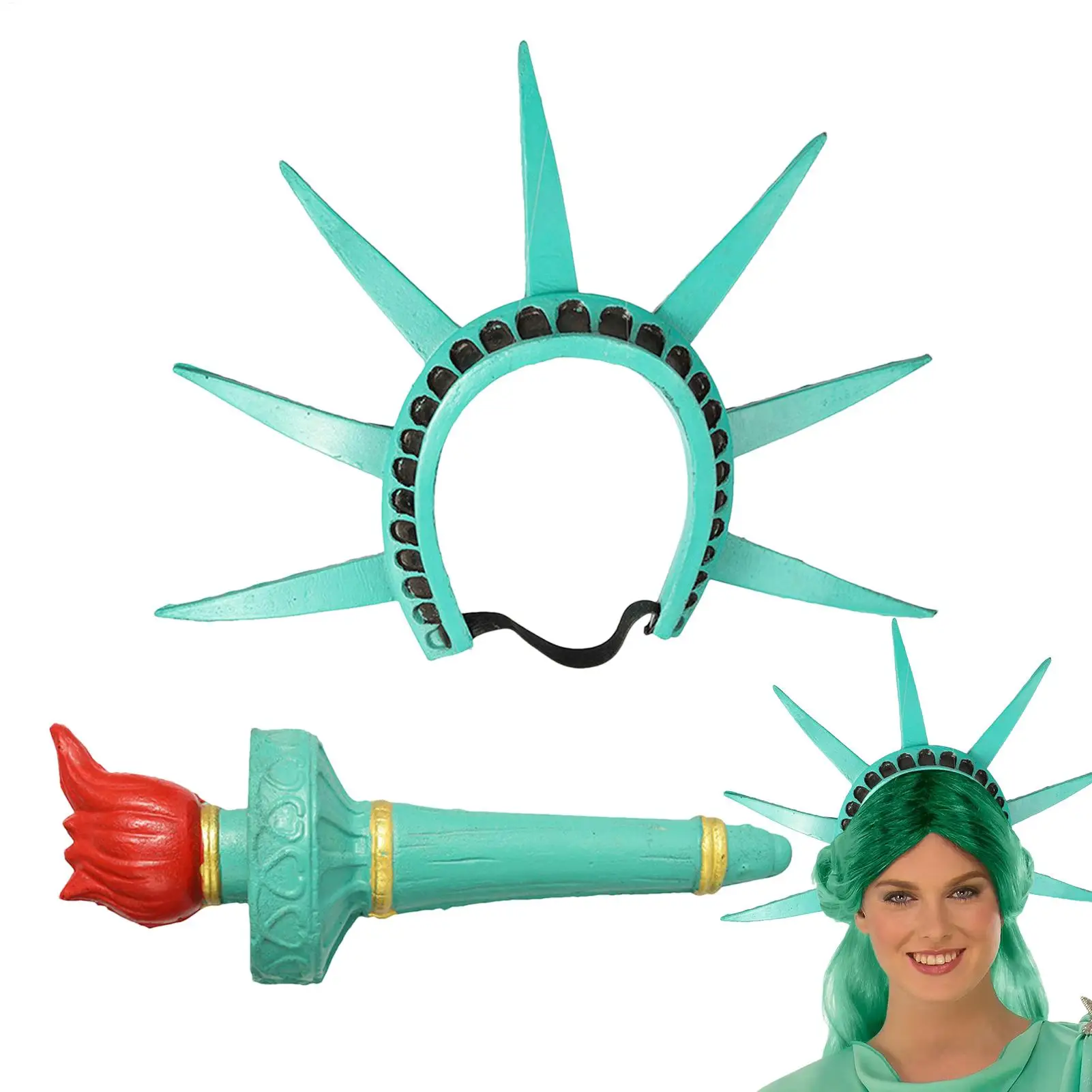 Statue of Liberty Crown Headband & Torch Prop Set, Plastic Resin Costume Accessories for Halloween, Themed Party