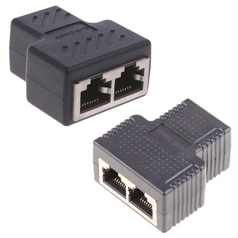 U55C Ethernet Splitter Adapter RJ45 Female 1 to 2 Female Socket Coupler Extender Plug LAN Network Cable Connector Black