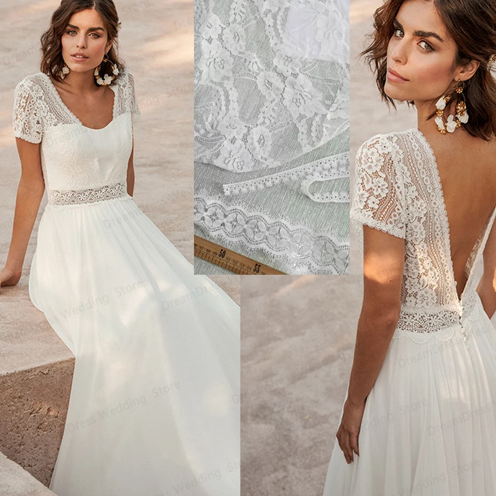 Vestido de casamento branco para mulheres noivas 2022 simples boho chiffon até o chão robe de mariee manga curta feito sob encomenda boêmio